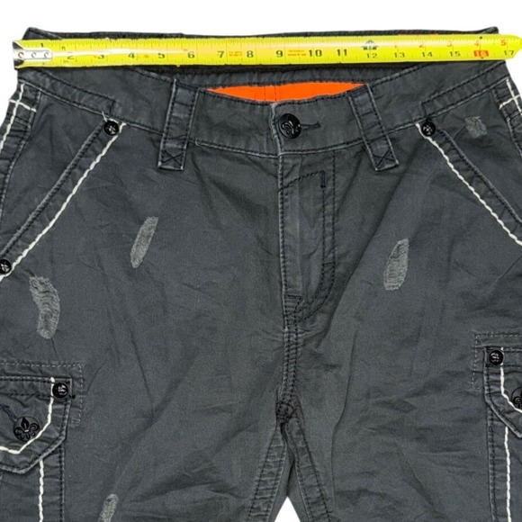Rock Revival Mens Classic Cargo Shorts Gray Heavy White Stitch Distressed 32 23 - Picture 6 of 16
